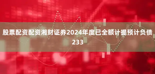 股票配资配资湘财证券2024年度已全额计提预计负债233